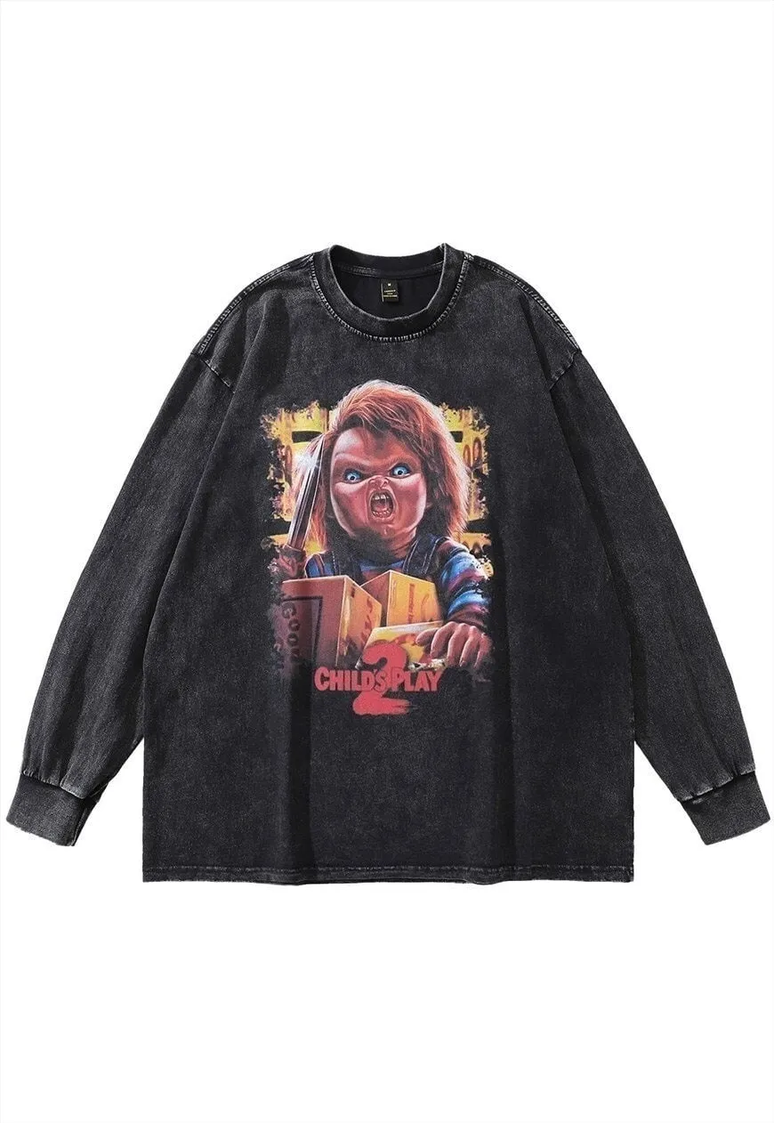 Chucky t-shirt vintage wash horror movie long tee creepy top