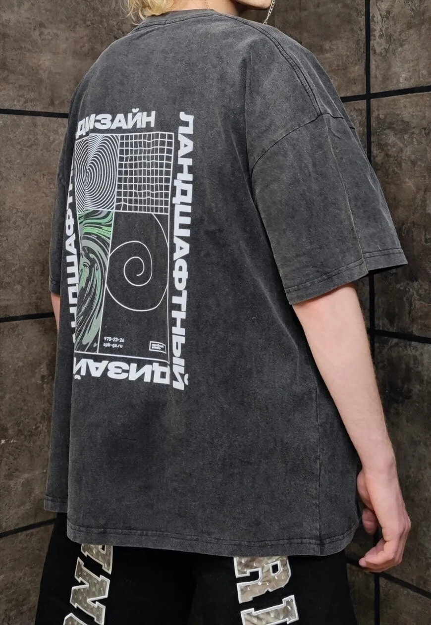 Cyber punk t-shirt premium vintage wash grunge tee in grey