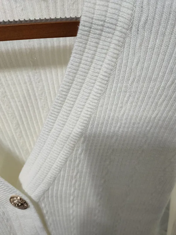 T Shirt Balmain Spring/Summer Knitted Padded Shoulder Coat V-neck Sweater